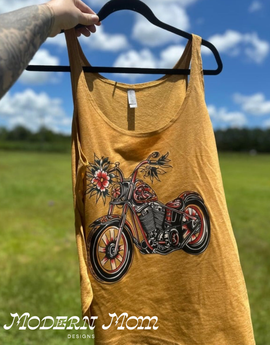 Mustard motorcycle (tanks, tee, hoodie or crewneck)