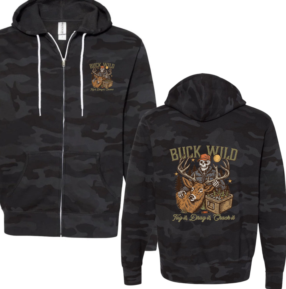 Buck wild zip up (black, black camo, camo & charcoal heather)