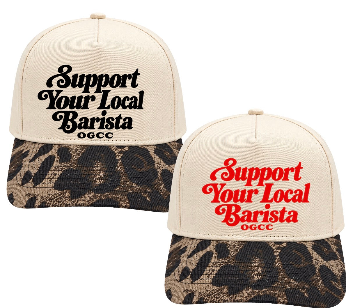 OGCC exclusive: Support your local barista leopard bill trucker hat (screen print)