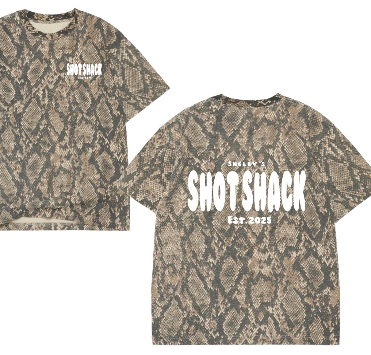 Shelby’s shot shack pattern tee