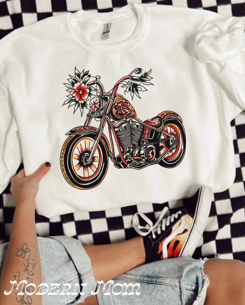 White motorcycle (tanks, tee, hoodie or crewneck)