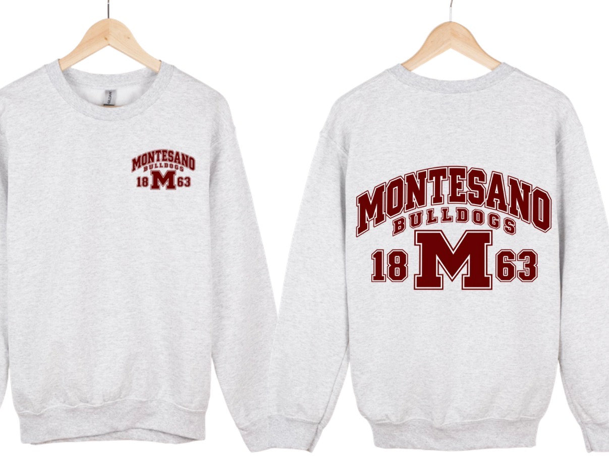 Montesano Bulldogs grey crewneck or hoodie