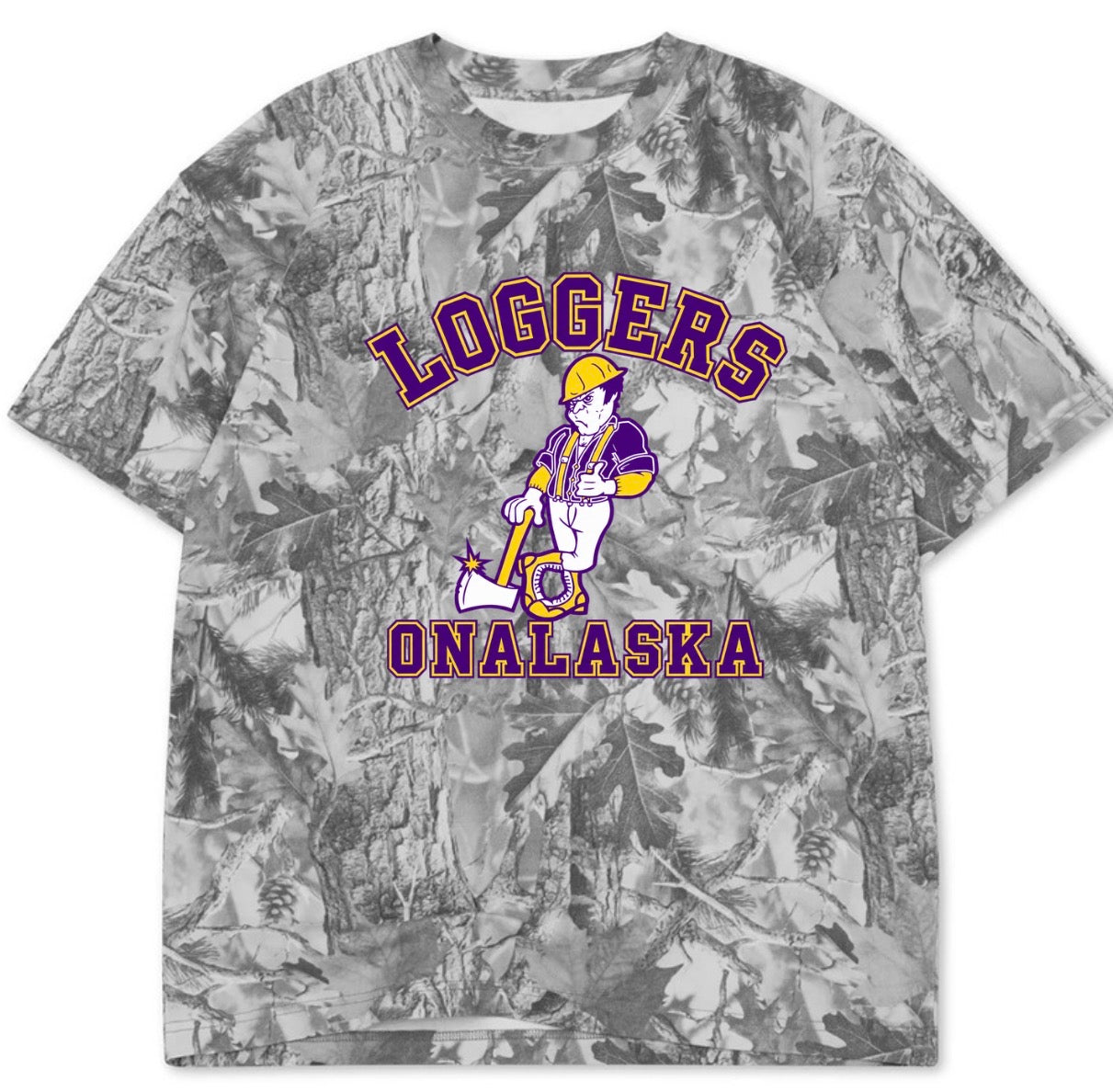 Onalaska loggers boxy premium grey camo tee (youth XS-Adult 4XL)