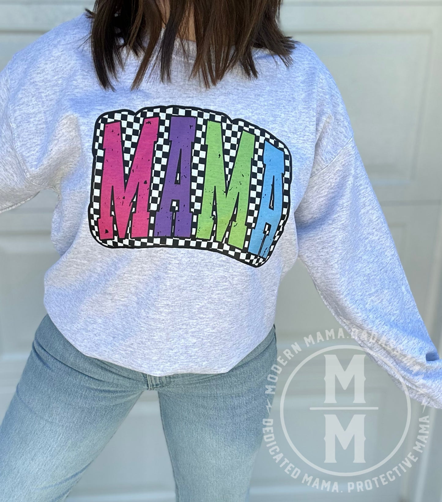 Mama neon checkered crewneck
