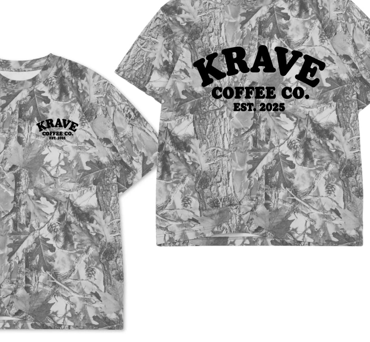 Krave coffee co. Premium print grey camo tee shirts