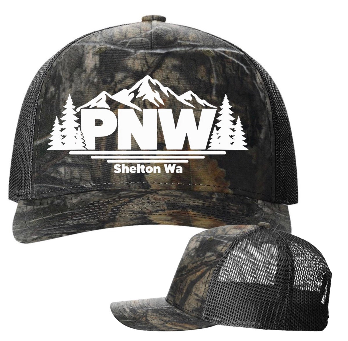 Shelton WA PNW Camo 5 panel hat (screen print)