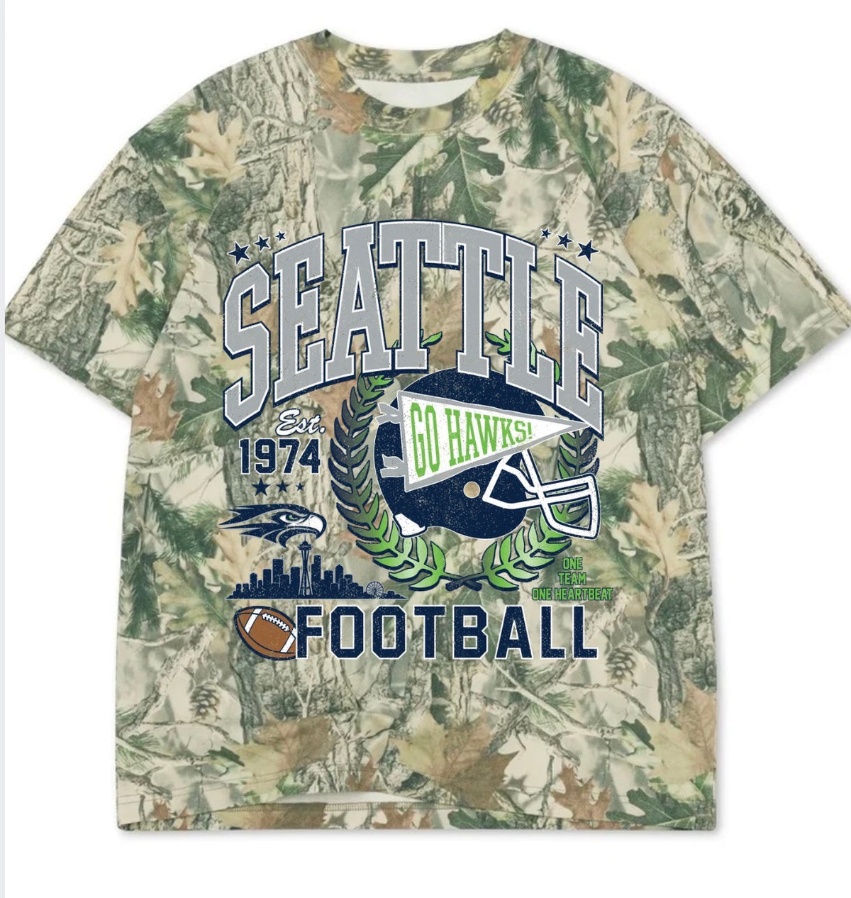 SEATTLE FOOTBALL boxy premium wood camo tee (youth XS-Adult 3XL)