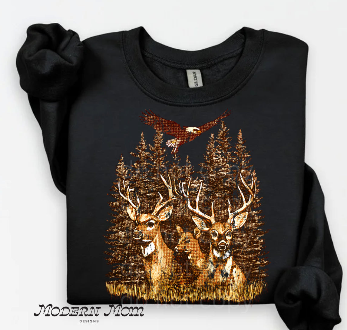 Vintage deer with eagle crewneck