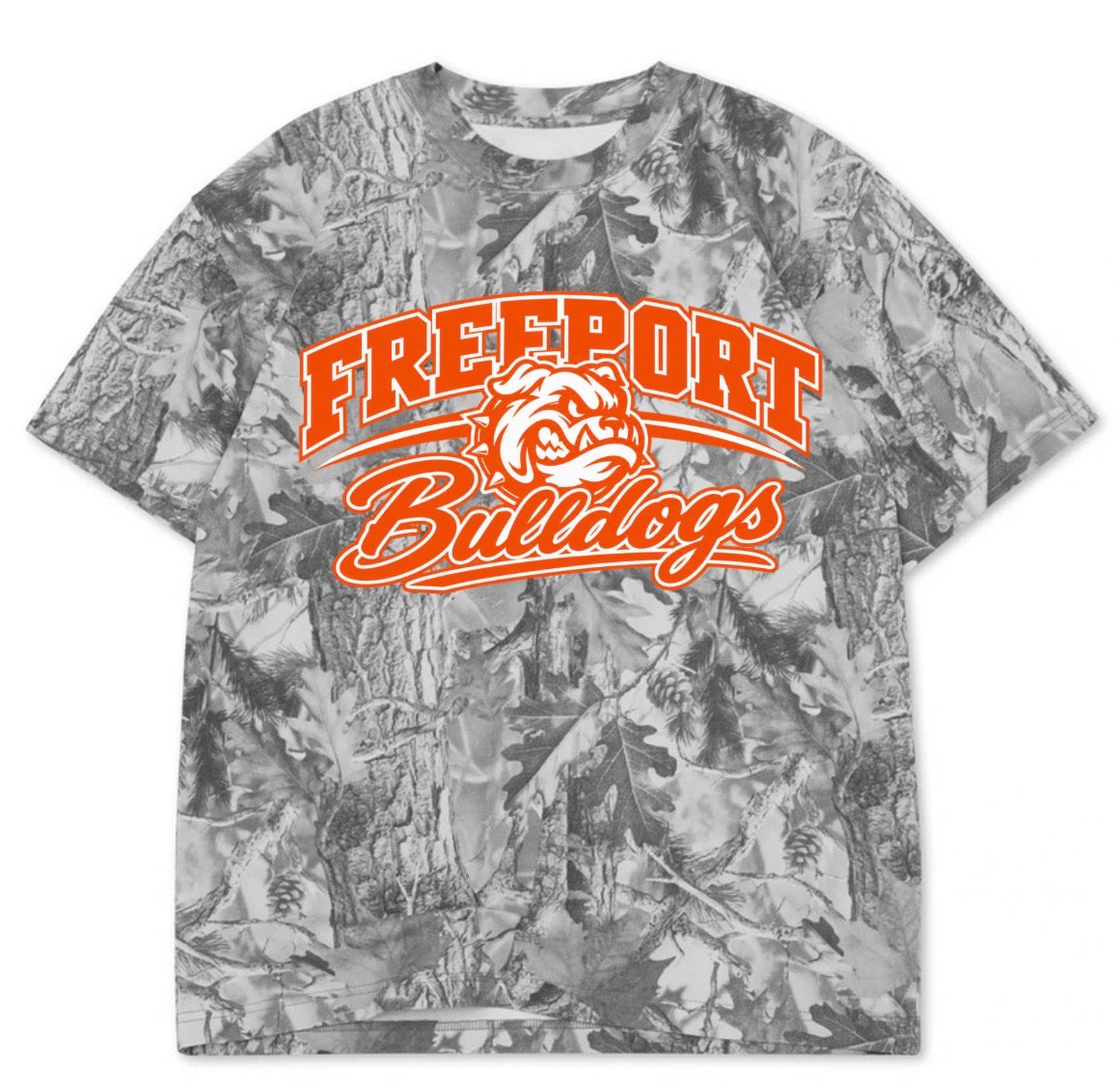 Freeport Bulldogs boxy premium grey camo tee (youth XS-Adult 3XL)
