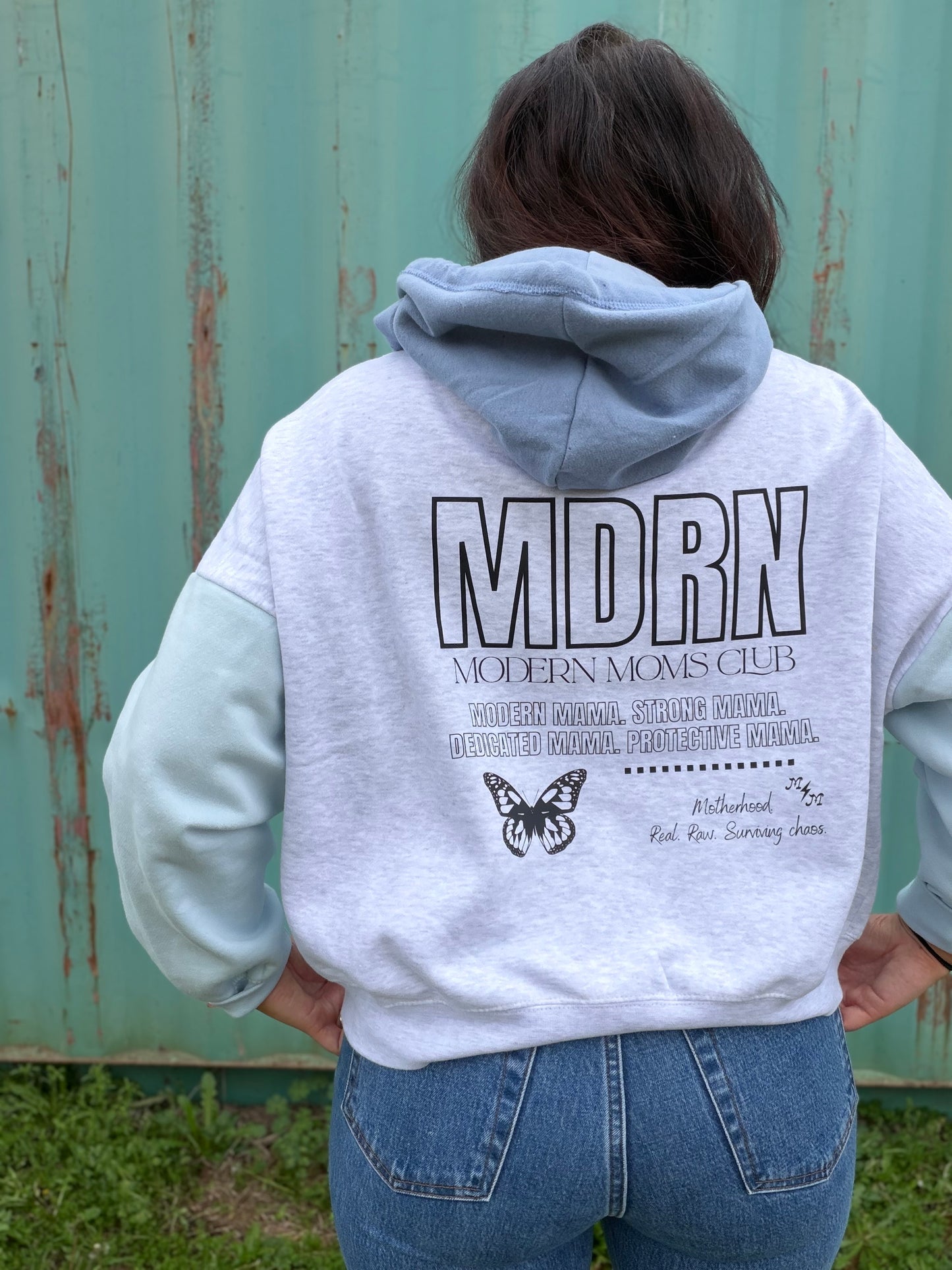 MDRN blue boxy cropped hoodie