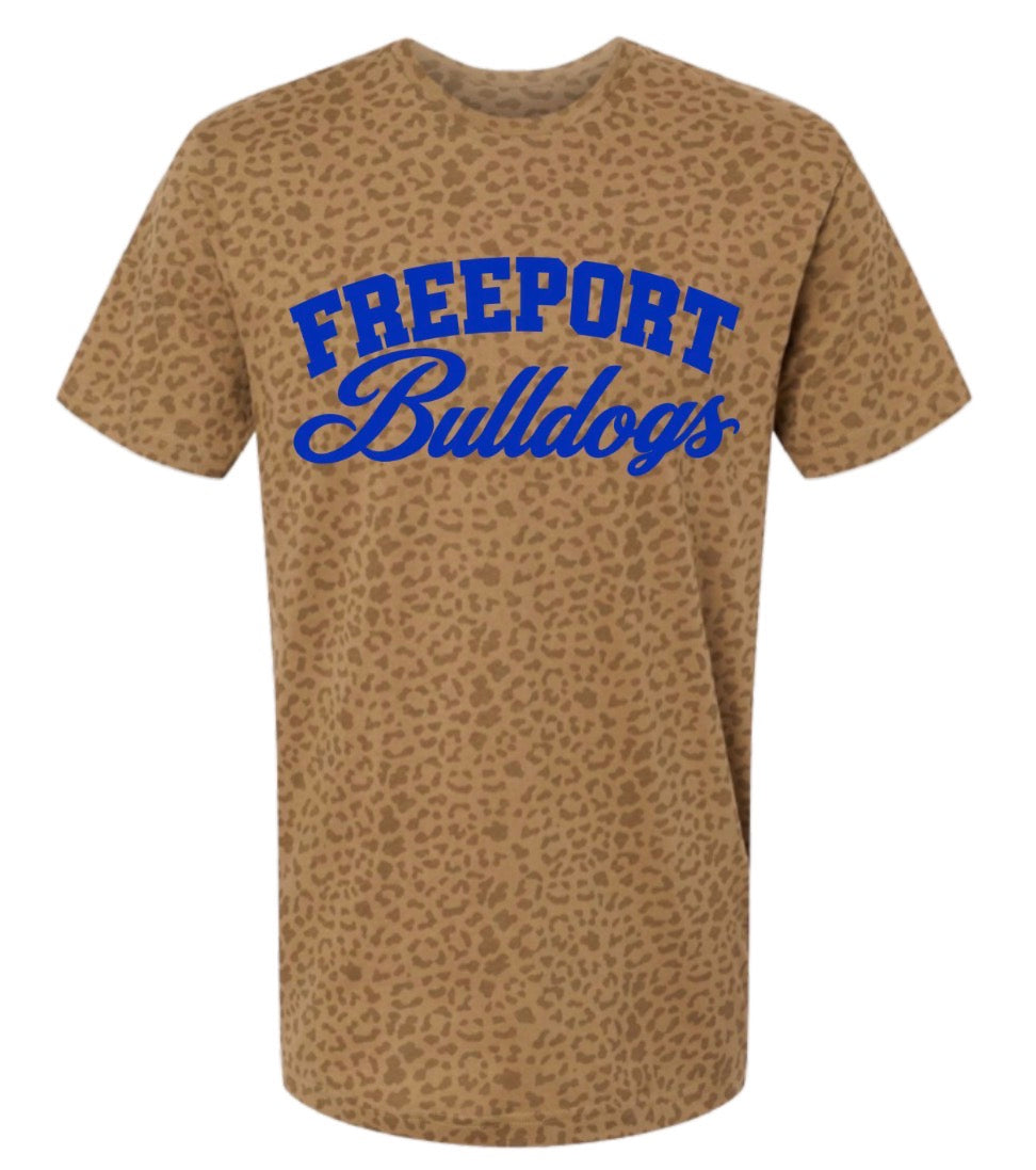 Freeport BULLDOGS brown leopard tee (youth XS-Adult 3XL)