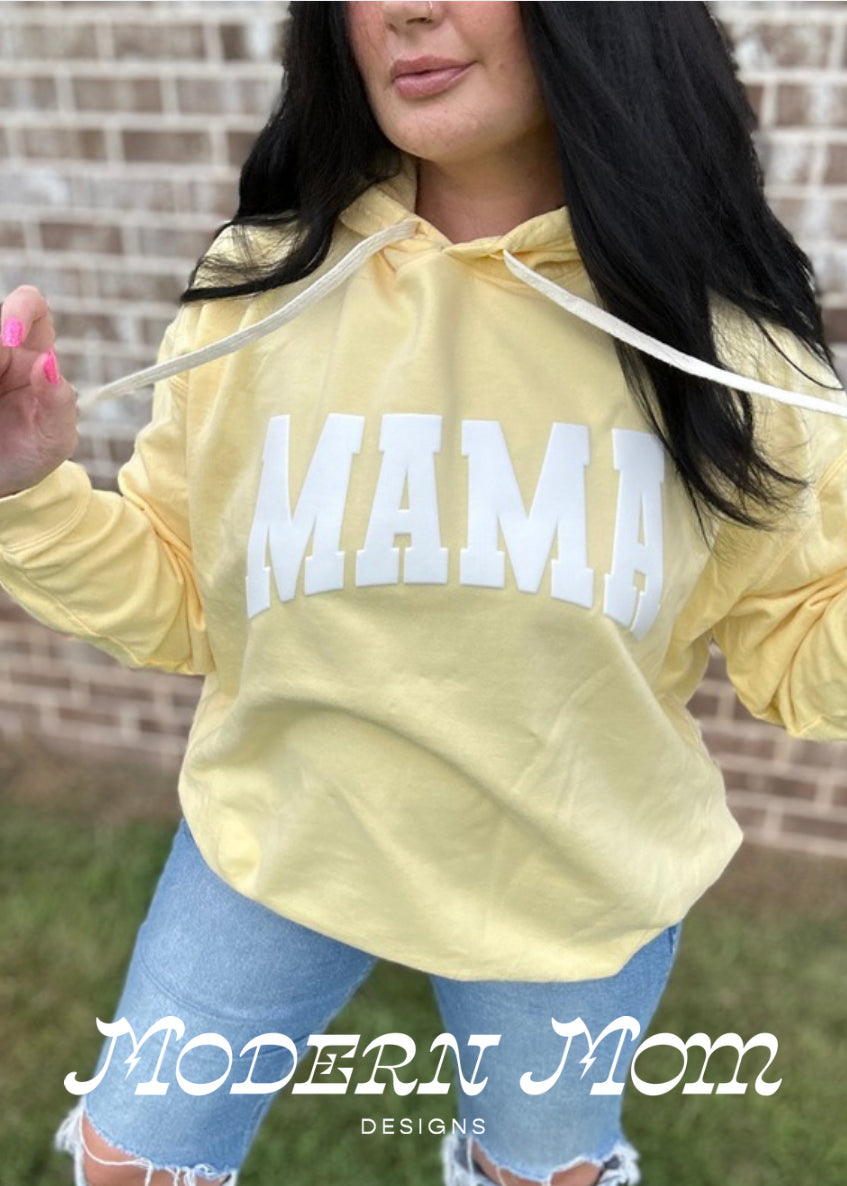 Lightweight MAMA puff print hoodie butter yellow