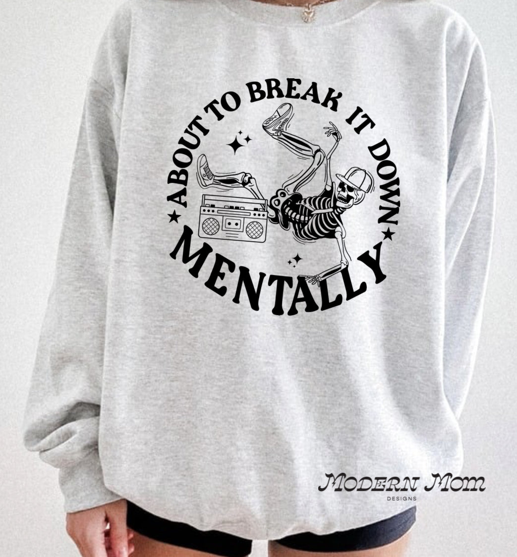 About to break it down mentally crewneck