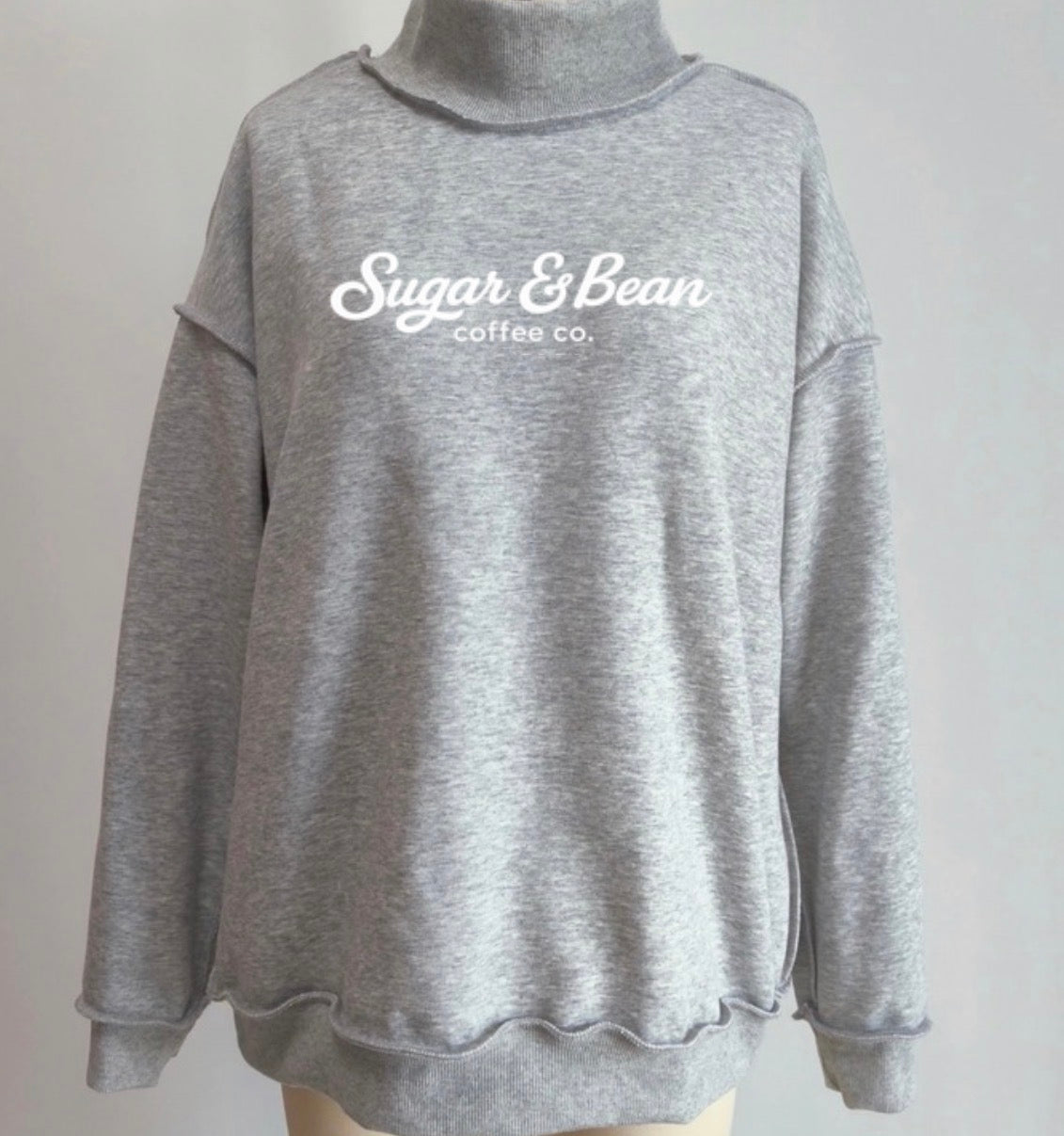 Sugar & Bean coffee co. mock neck grey