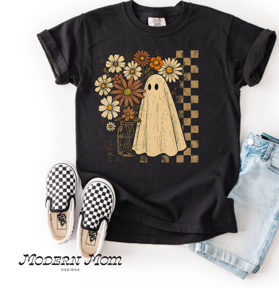 Checkered floral ghost (toddler-Youth XL)