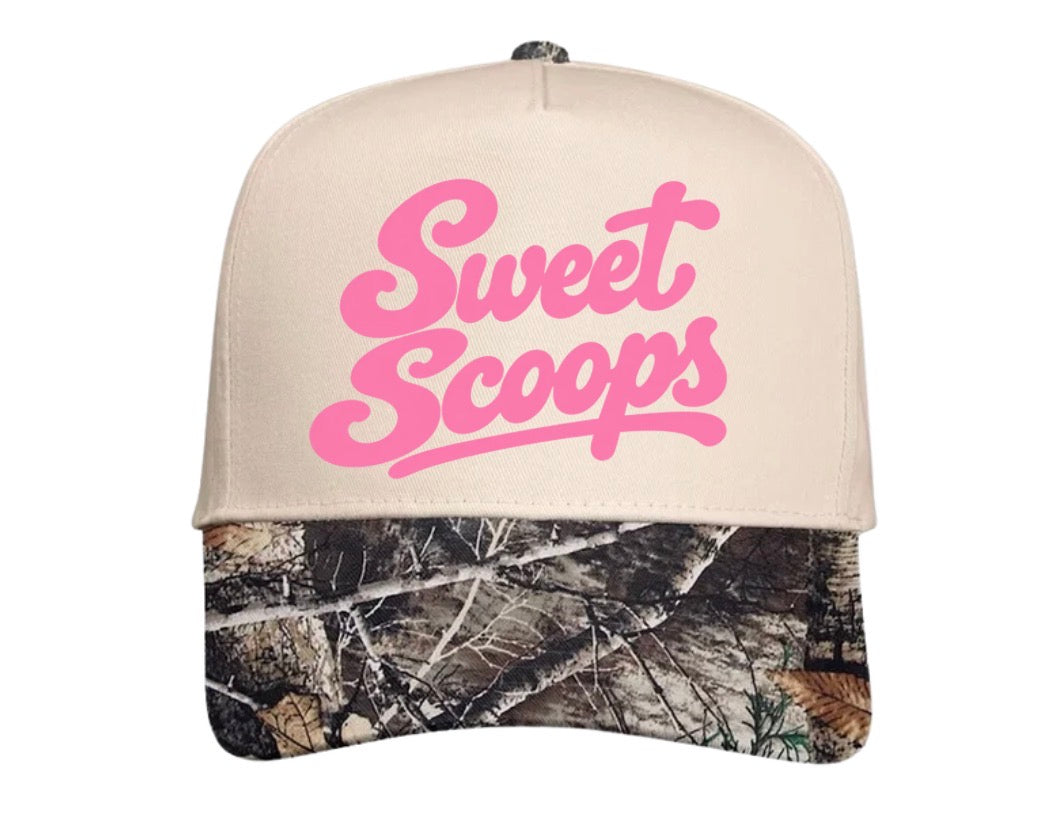 Sweet scoops camo bill trucker hat (screen print)