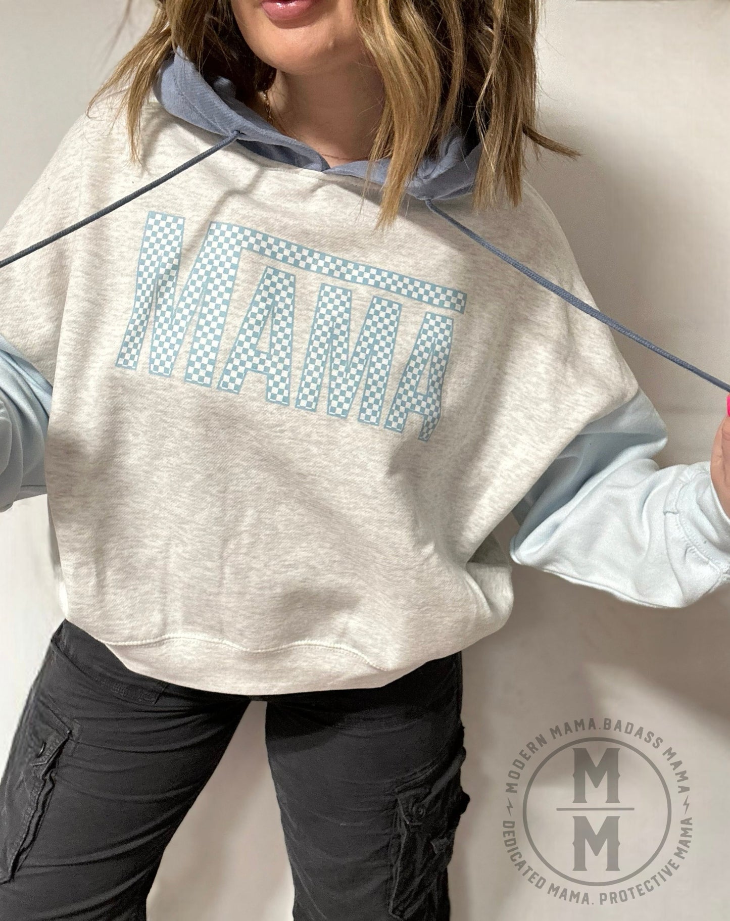 Mama COLORBLOCK  blue boxy hoodie