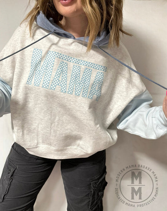 Mama COLORBLOCK  blue boxy hoodie