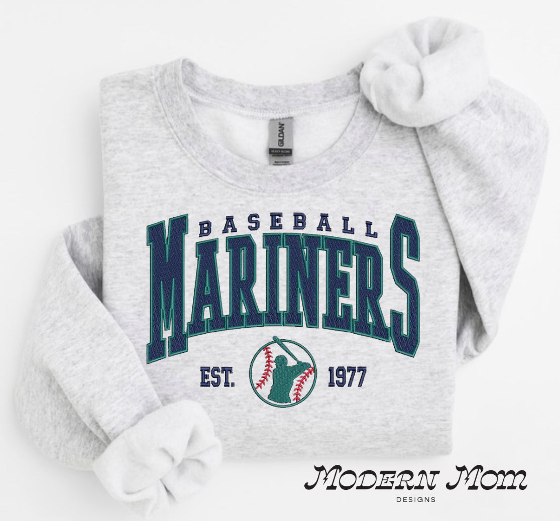 Seattle baseball faux embroidery print