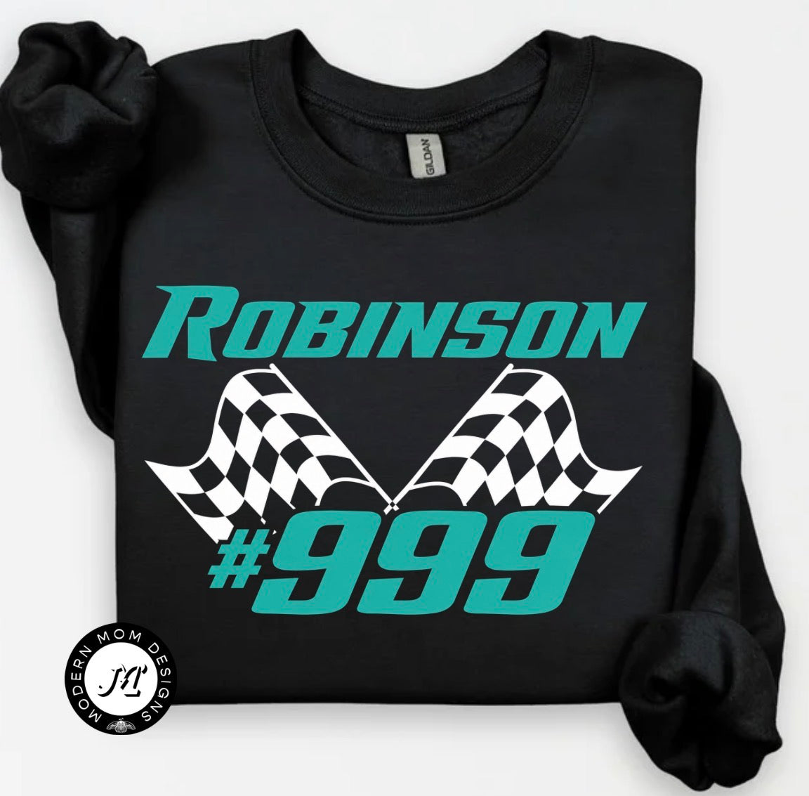 CUSTOM: Last name & number racing flags (tee shirt, crewneck or hoodie)