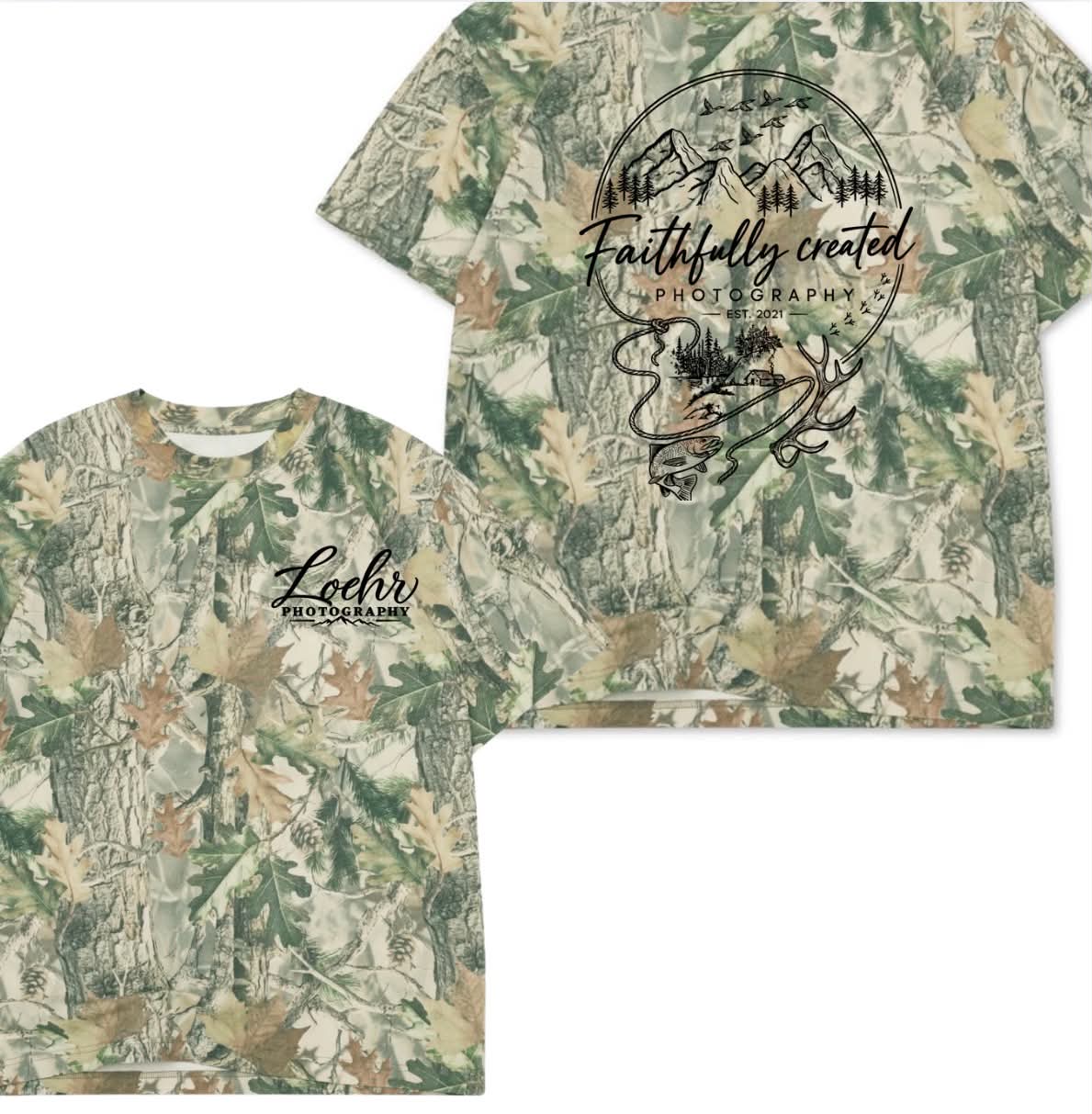 Loehr Photography oversized boxy fit premium wood camo tee shirt