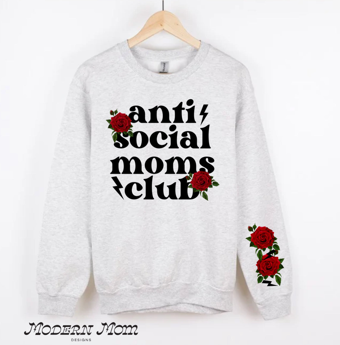 Anti social moms club crewneck or hoodie (sleeve detail)