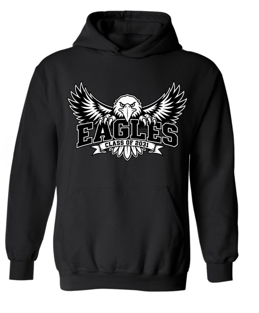 ELMA EAGLES class of 2031 black crewneck or hoodie (front logo only)