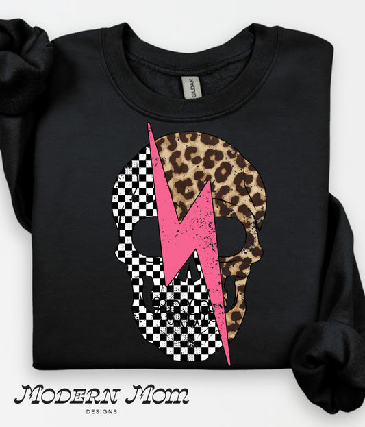 Leopard checkered skull crewneck