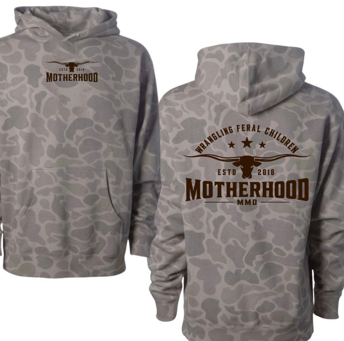 Motherhood wranglin’ feral children muted duck camo hoodie CUSTOM DATE-leave a note the year you became a mother