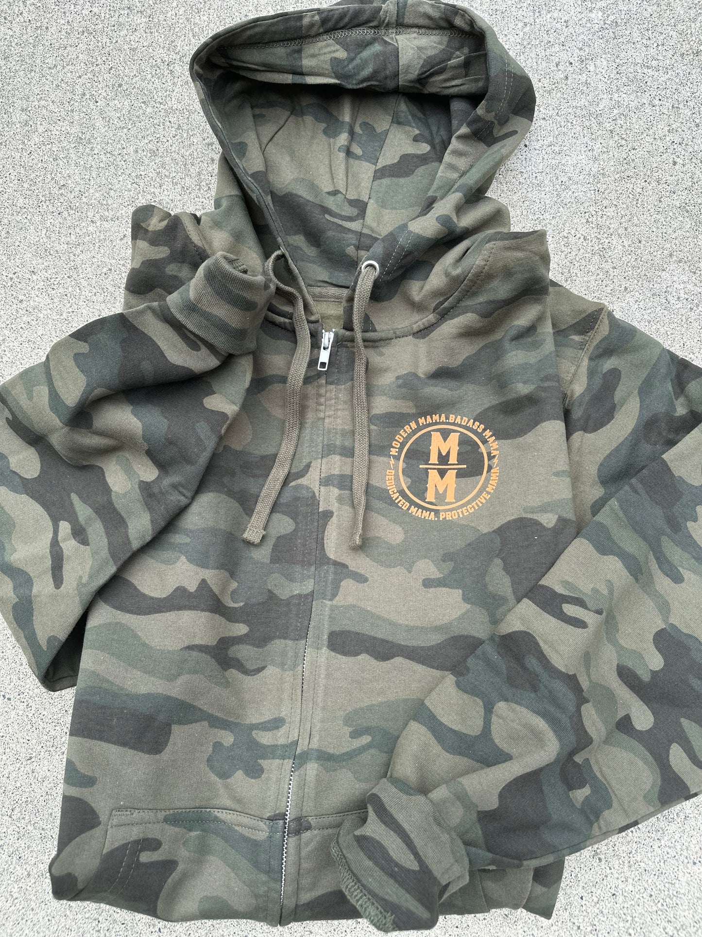 MMD logo camo zip up or hoodie w/neon orange