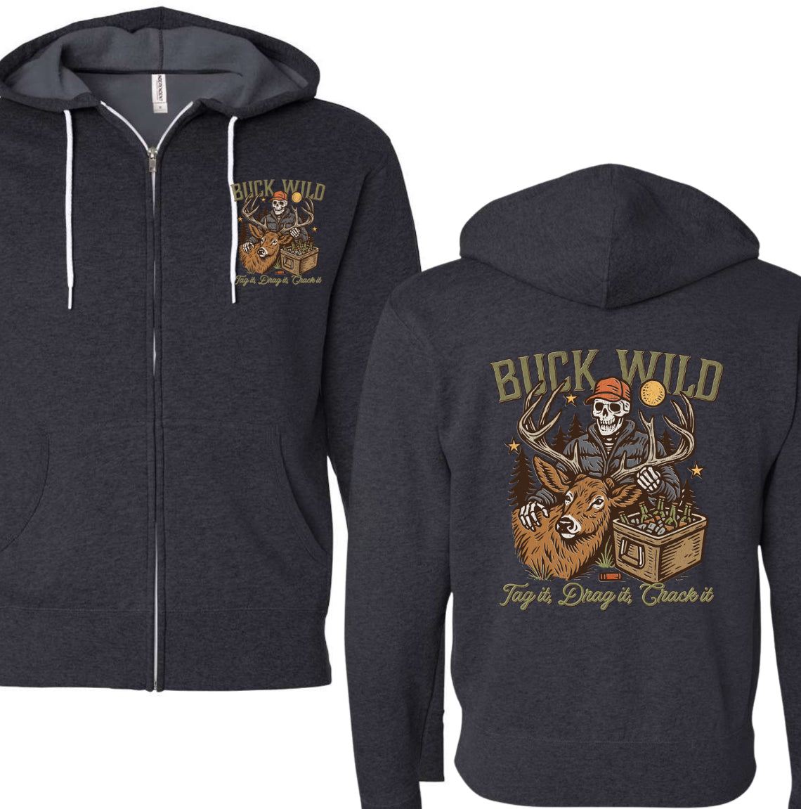 Buck wild zip up (black, black camo, camo & charcoal heather)
