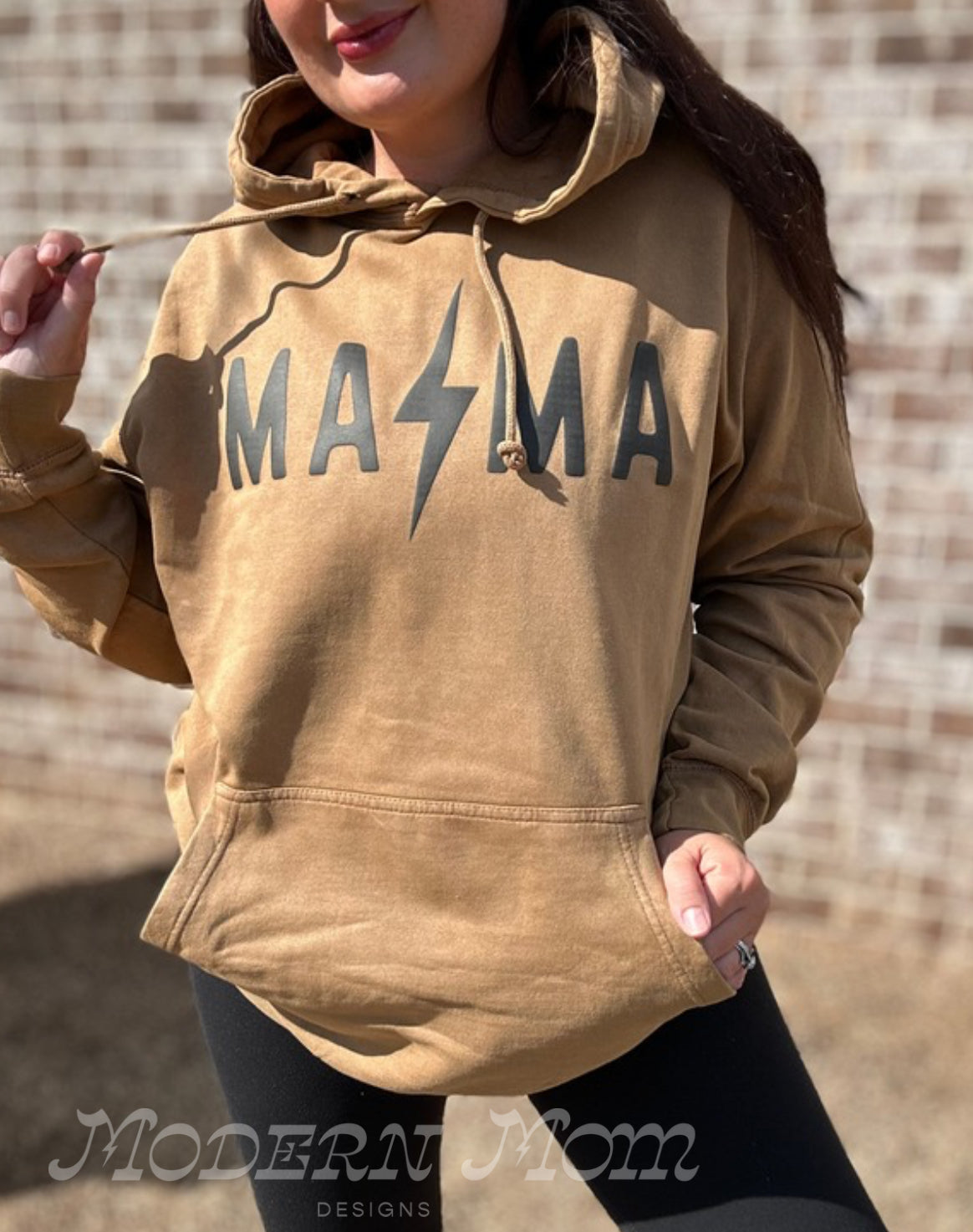 Carmel vintage acid wash MAMA bolt (3D print) hoodie