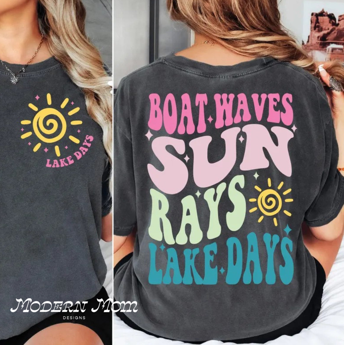 boat waves sun rays lake days (tee or tank)