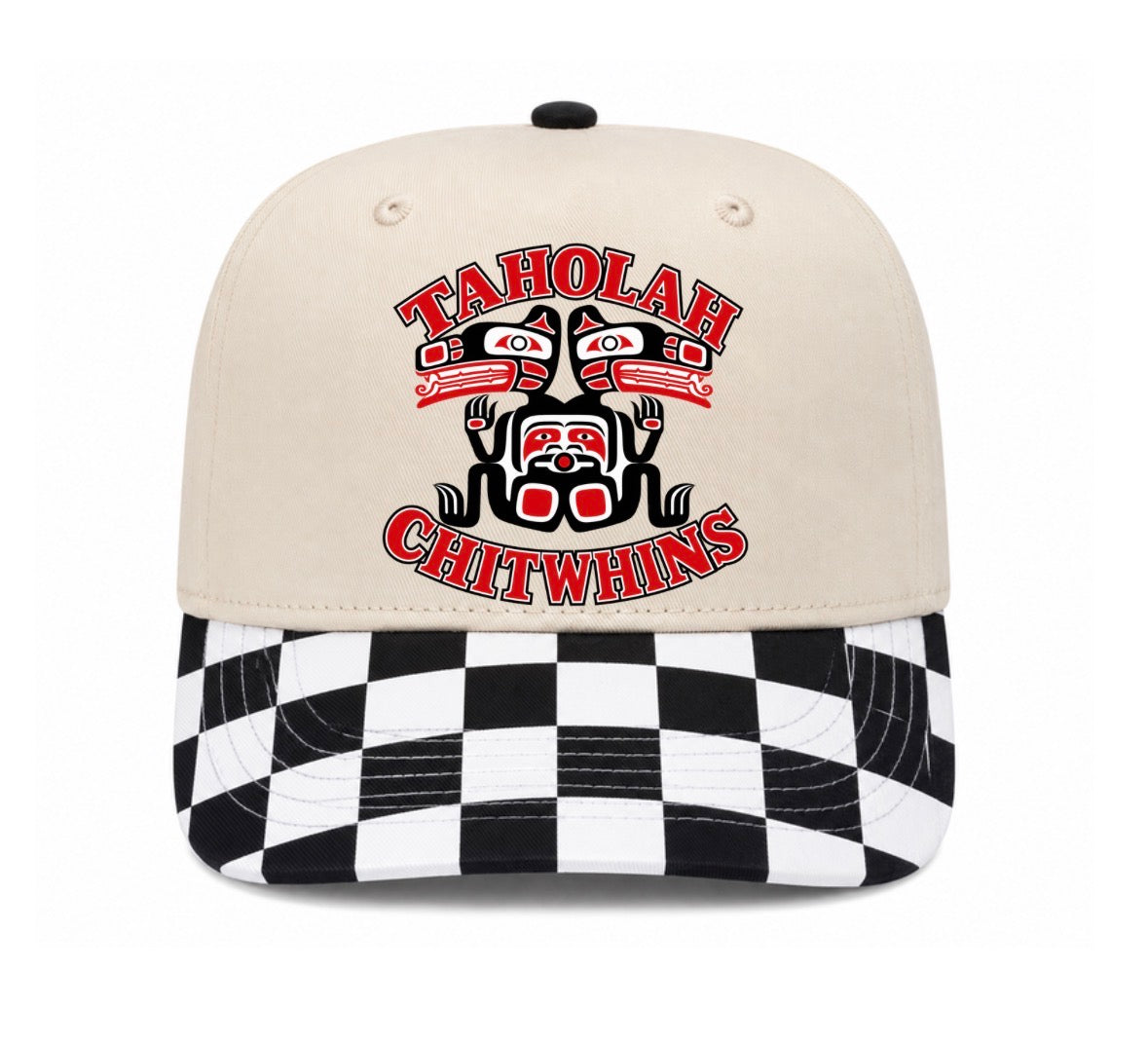 Taholah Chitwins checkered trucker hat (screen print)