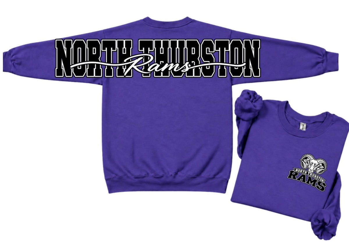 North Thurston Rams crewneck with big back print
