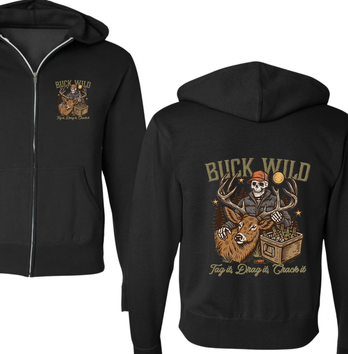 Buck wild zip up (black, black camo, camo & charcoal heather)