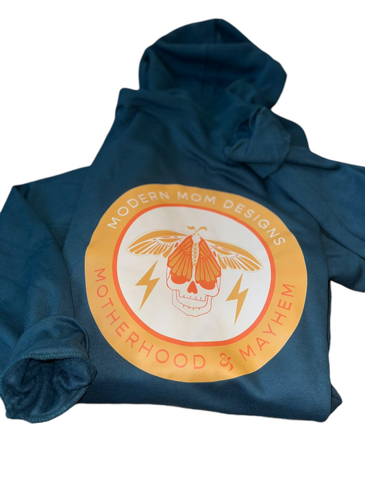 Motherhood & Mayhem re-brand zip up Atlantic deep teal