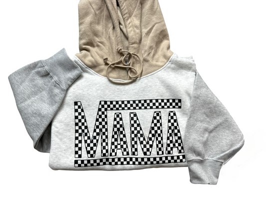 Mama COLORBLOCK tan hood boxy hoodie