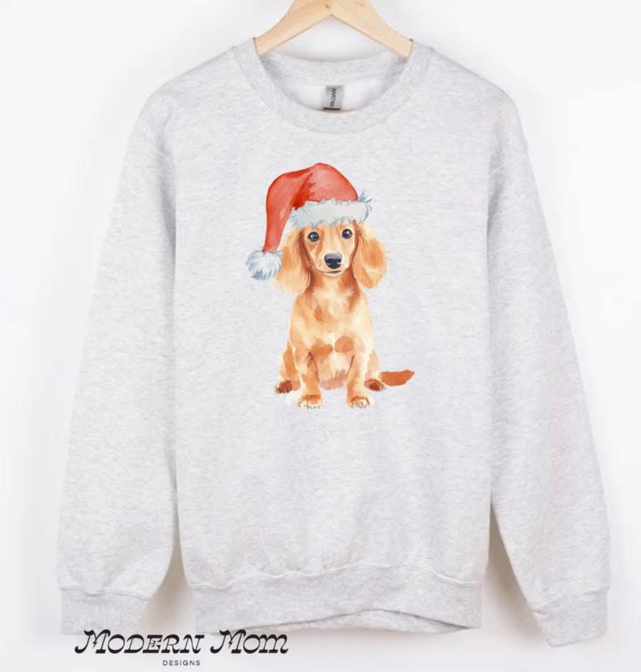 Long haired daschund Christmas crewneck