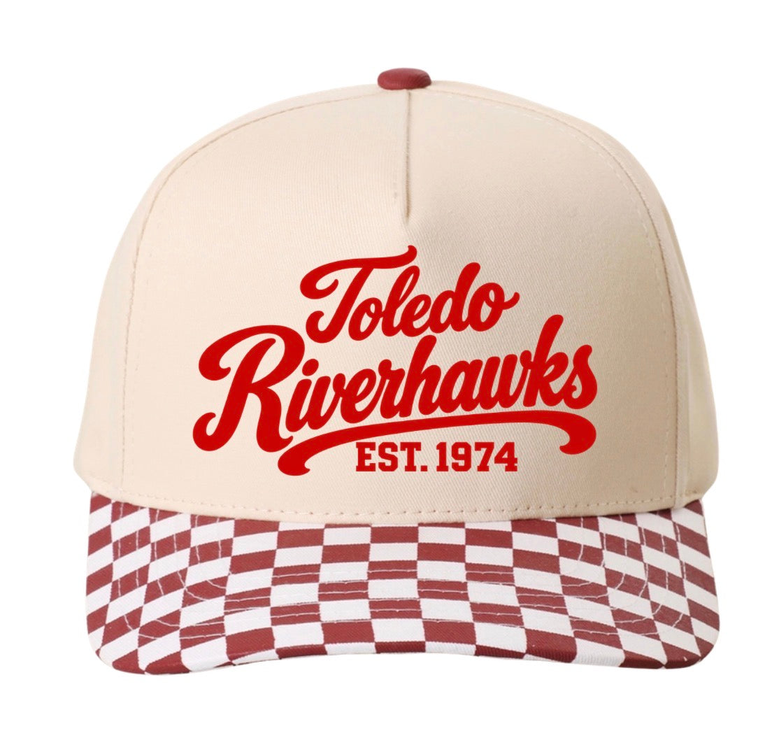 Toledo Riverhawks checkered trucker hat (screen print)