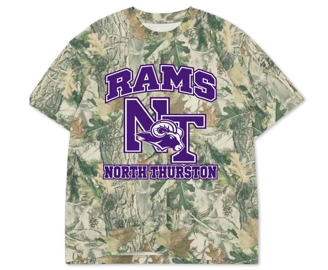 North Thurston boxy premium wood camo tee (youth XS-Adult 3XL)