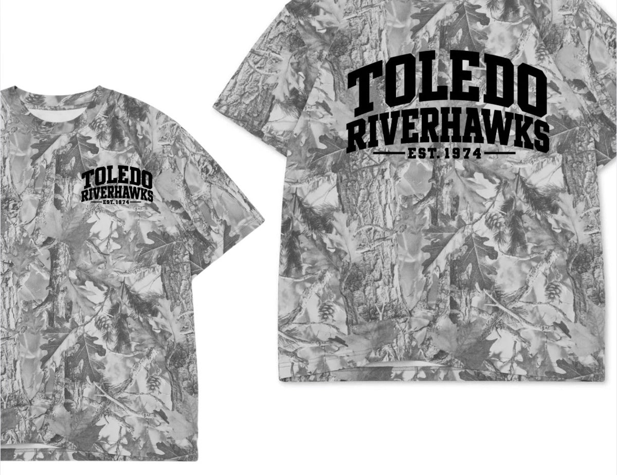 Toledo Riverhawks boxy premium grey camo tee (youth XS-Adult 3XL)