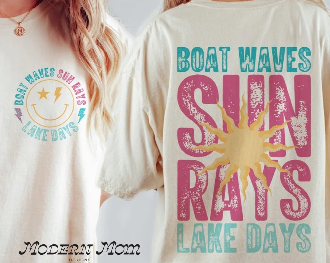 boat waves sun rays lake days (tee or tank)