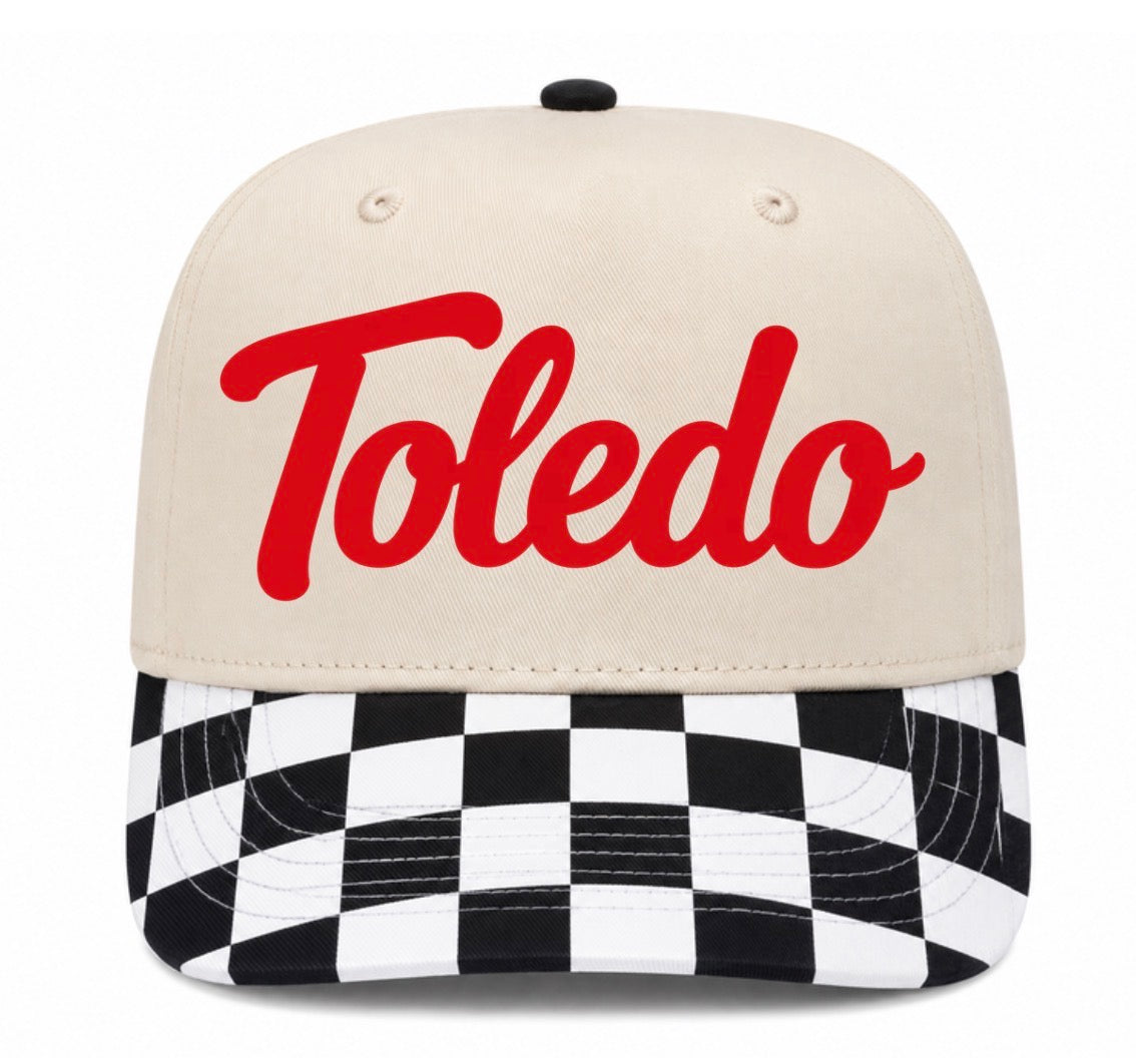 Toledo Riverhawks checkered trucker hat (screen print)