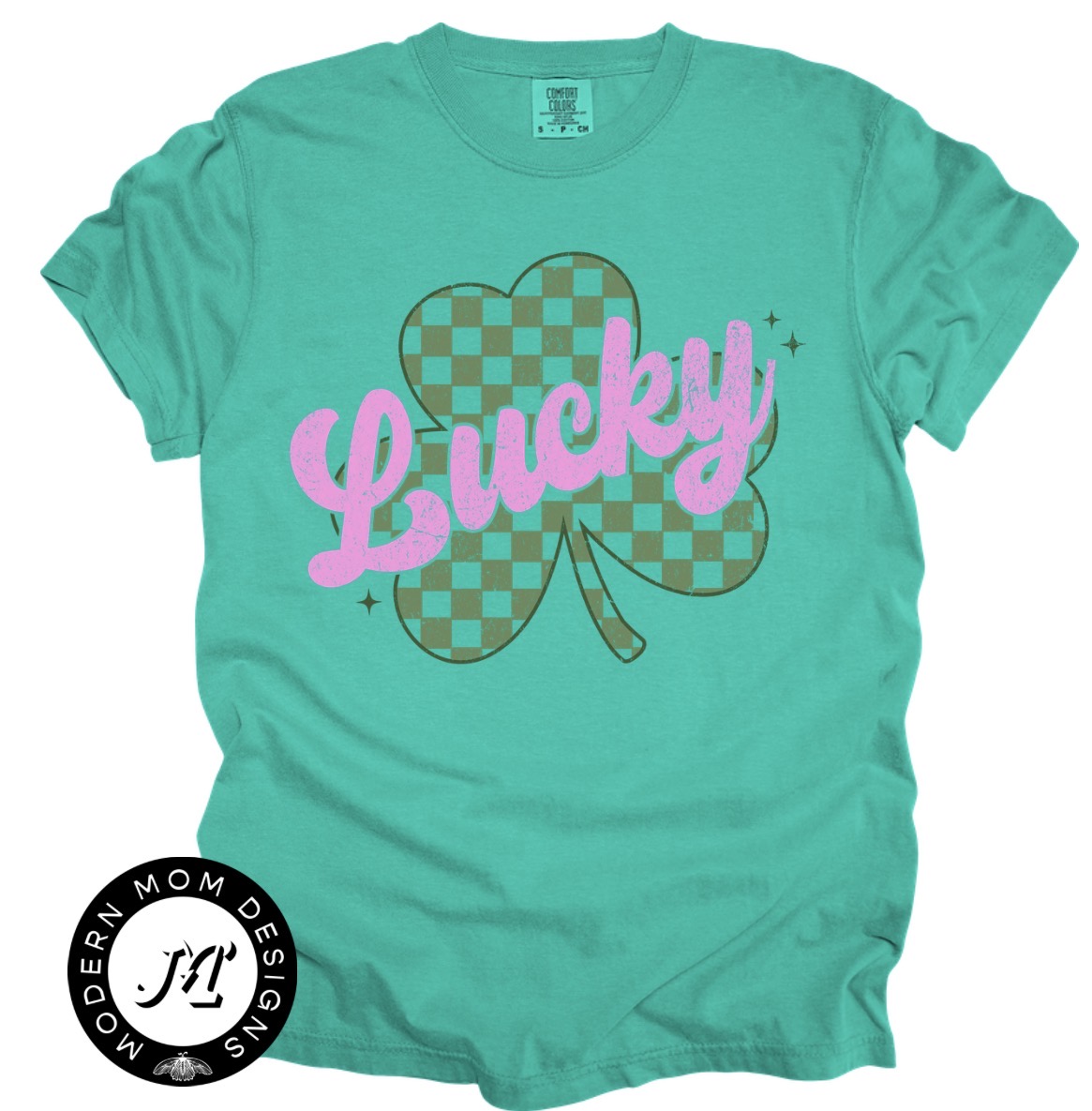 Lucky checkered clover (tee, crewneck or hoodie)