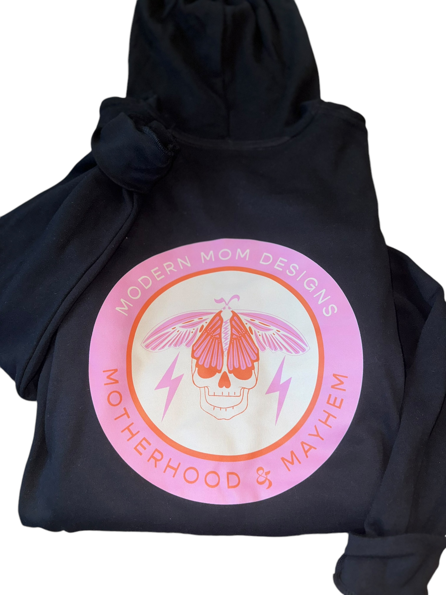 Motherhood & Mayhem re-brand zip up black w/ pink