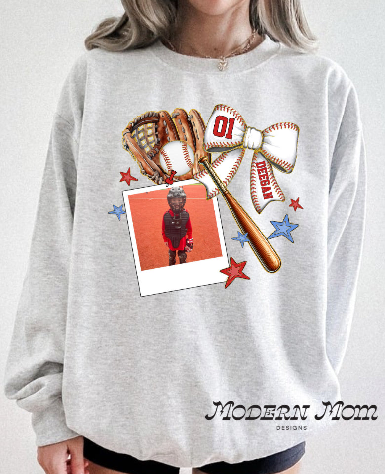 Custom baseball crewneck or hoodie w/poloroid (please allow 10 business days)