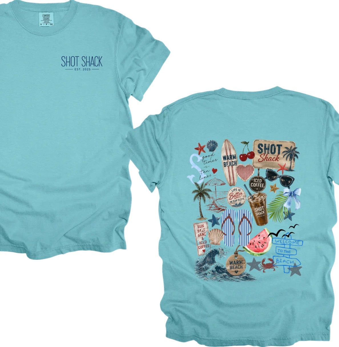 Shelby’s shot shack EXCLUSIVE warm beach collage tee