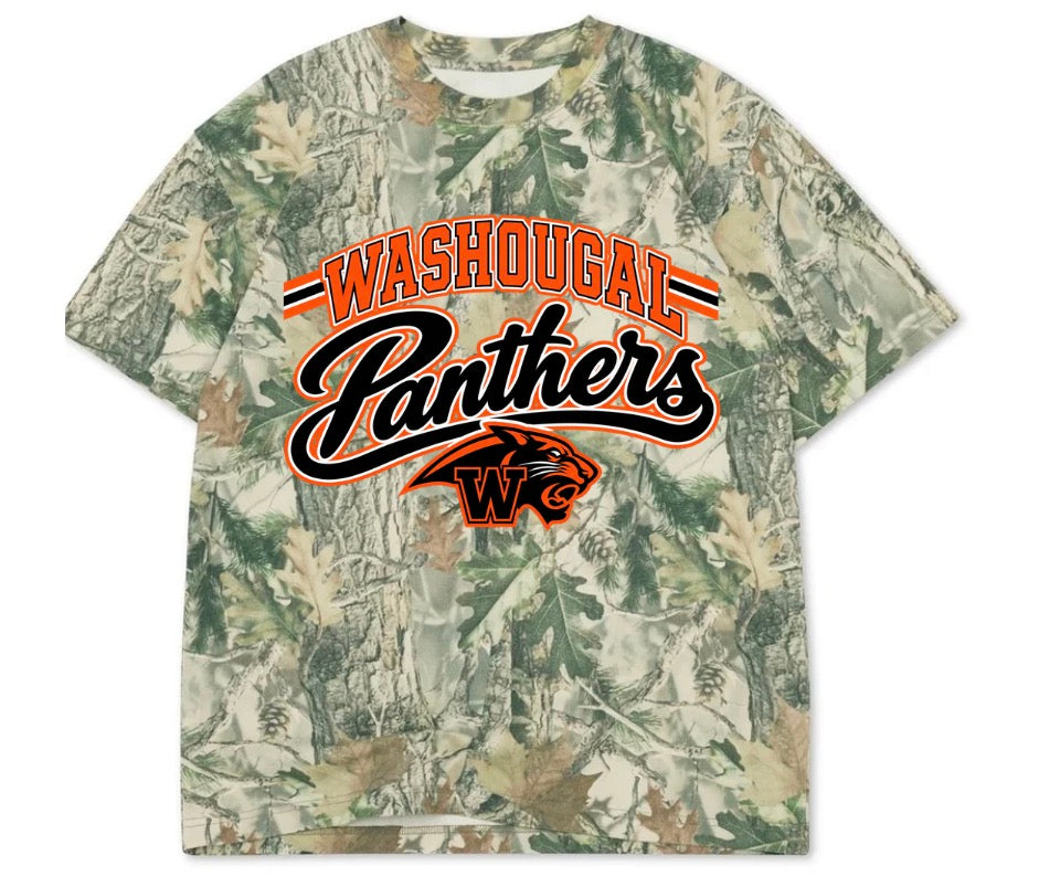 Washougal panthers boxy premium wood camo tee (youth XS-Adult 3XL)