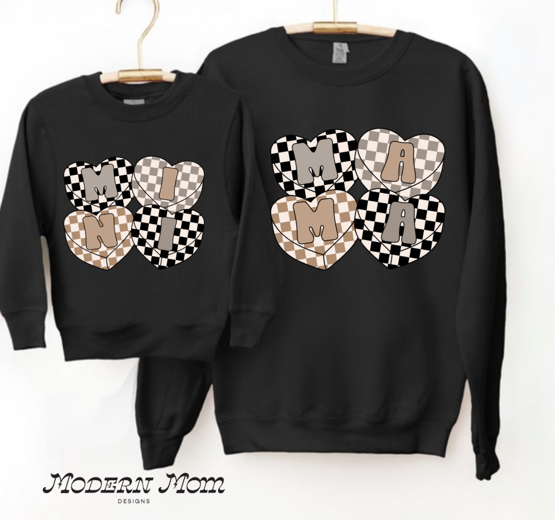 MAMA neutral checks crewneck (sand or black)